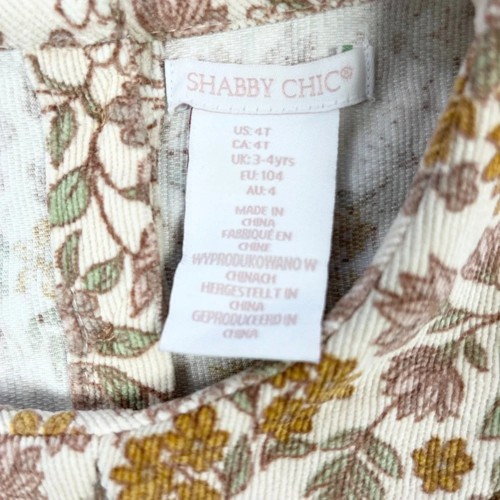 Shabby Chic Girls Dress 4T Floral‎ Corduroy Vintage Cottagecore Boho Fall